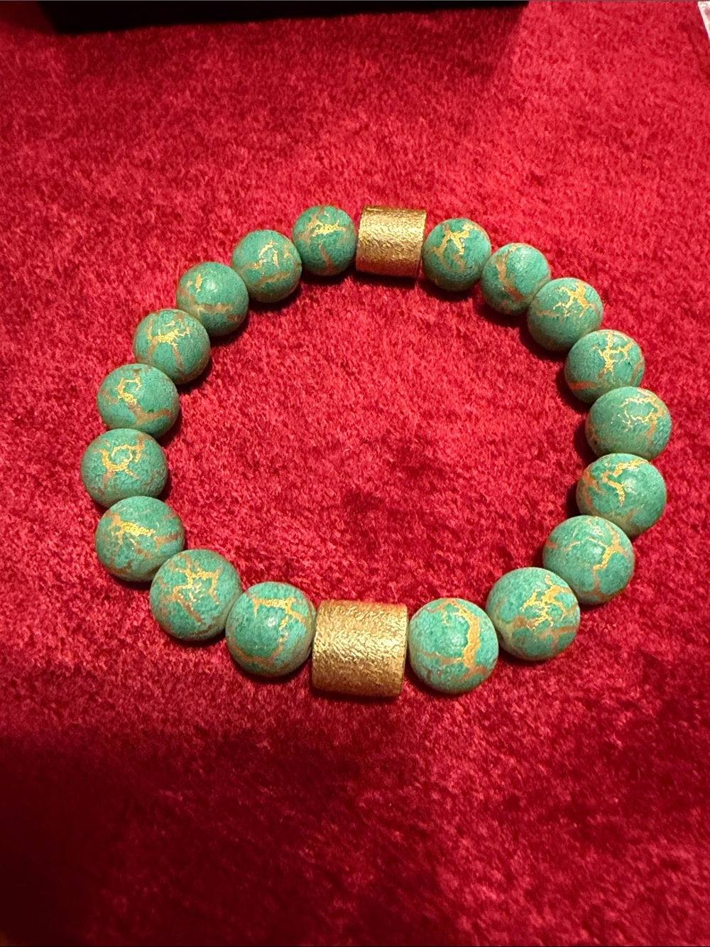 Turquoise and Gold Beaded Stretch Bracelet - Women's Jewelry new